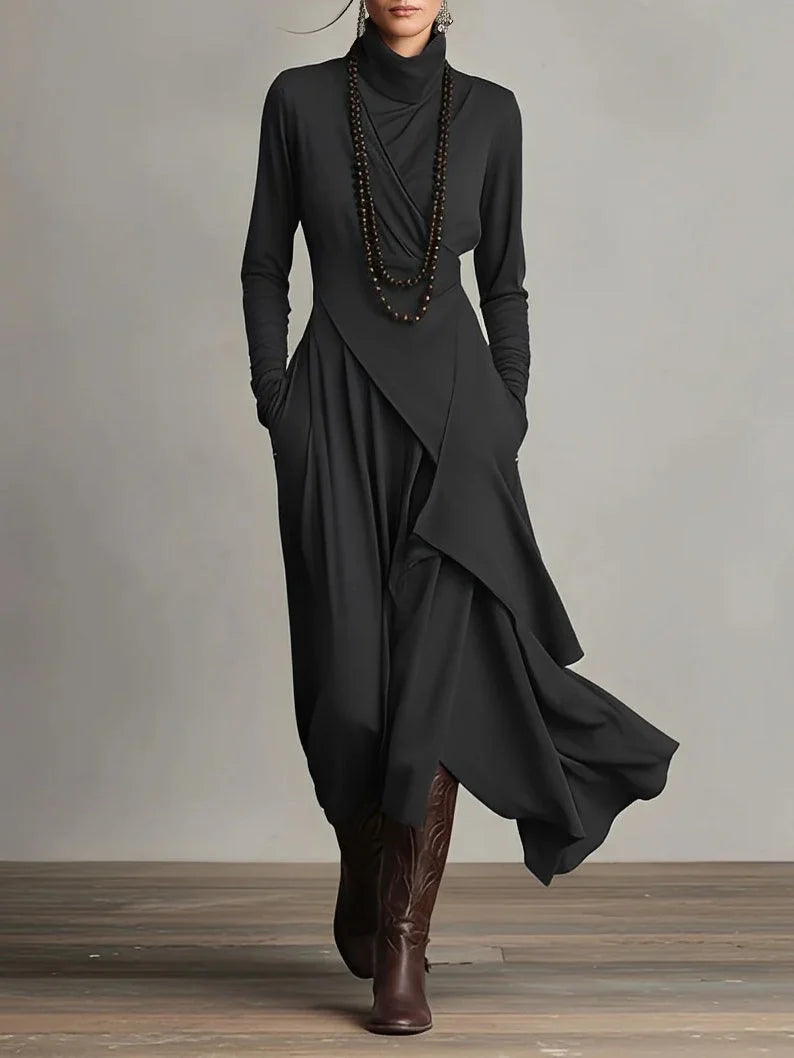Women's Long Sleeve Maxi Dress in black