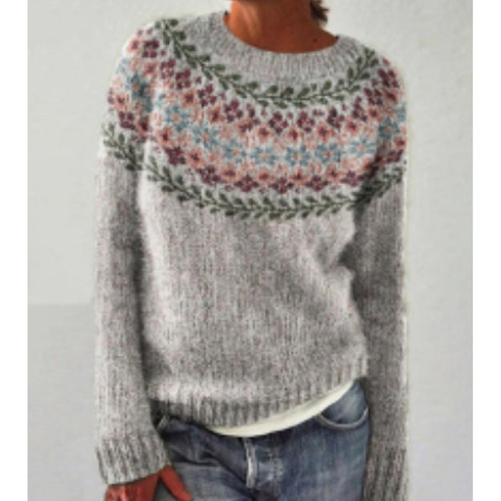 Women's Fair Isle Knit Sweater in grey floral