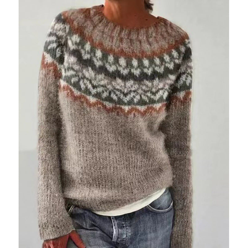 Women's Fair Isle Knit Sweater in camel