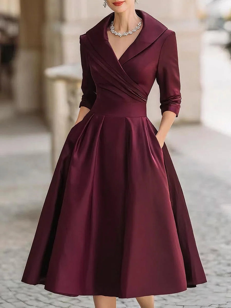 Women's Cocktail A Line Dress in wine red