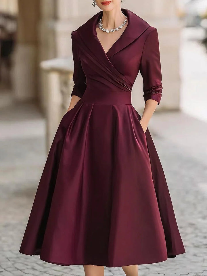 Women's Cocktail A Line Dress in wine red