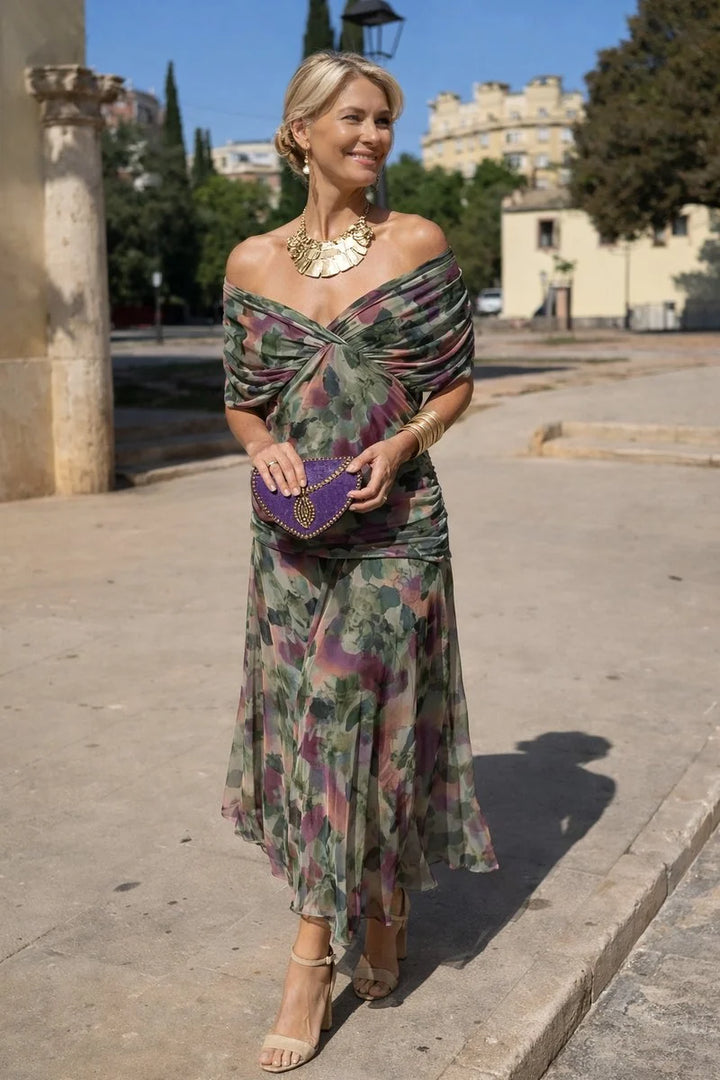 Women's Holiday Cocktail Dress in green floral