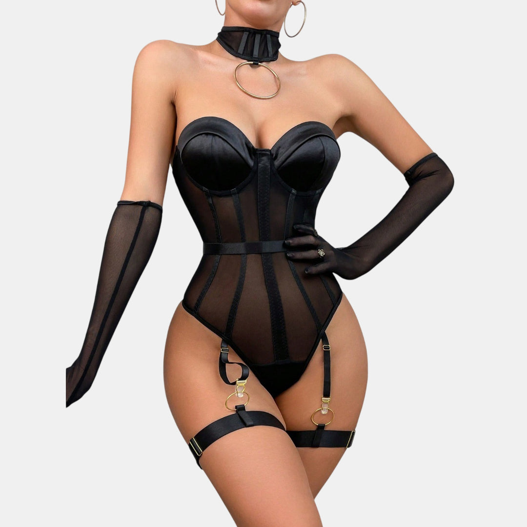 Women's Sheer Lingerie Bodysuit in black