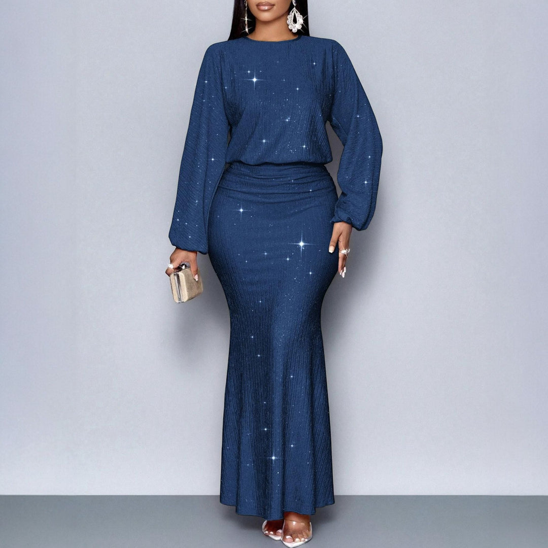 Women's Long Christmas Party Dress in dark blue