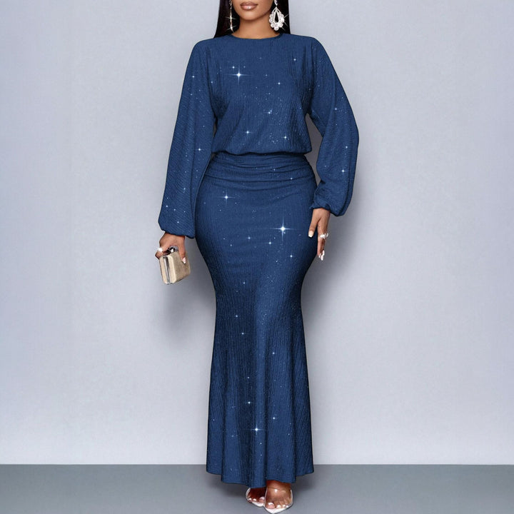 Women's Long Christmas Party Dress in dark blue