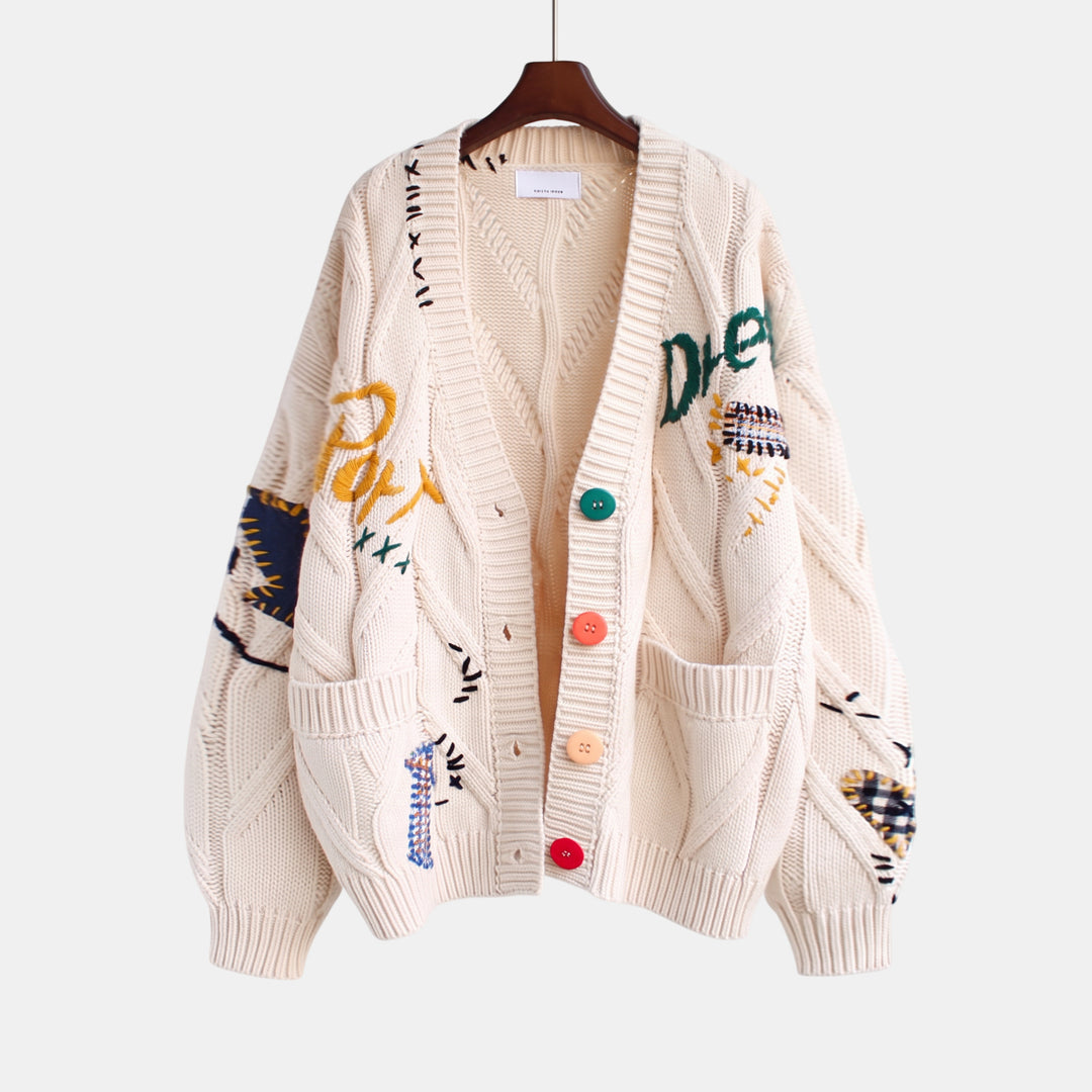 Women's Oversized Ugly Christmas Sweater in cream