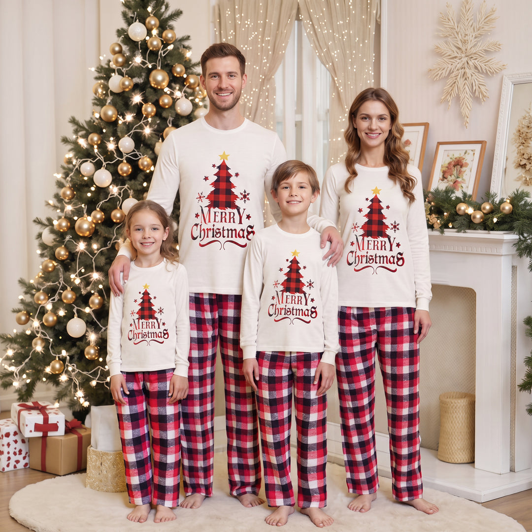Matching Family Christmas Pajamas in white plaid