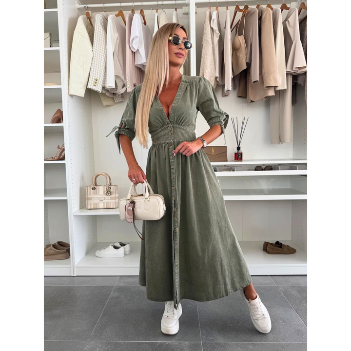 MAELLE | Women's Casual V-Neck Denim Dress