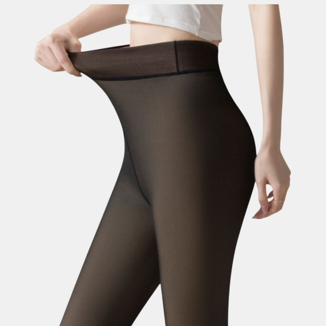 High rise waistband stretch detail on fleece lined tights