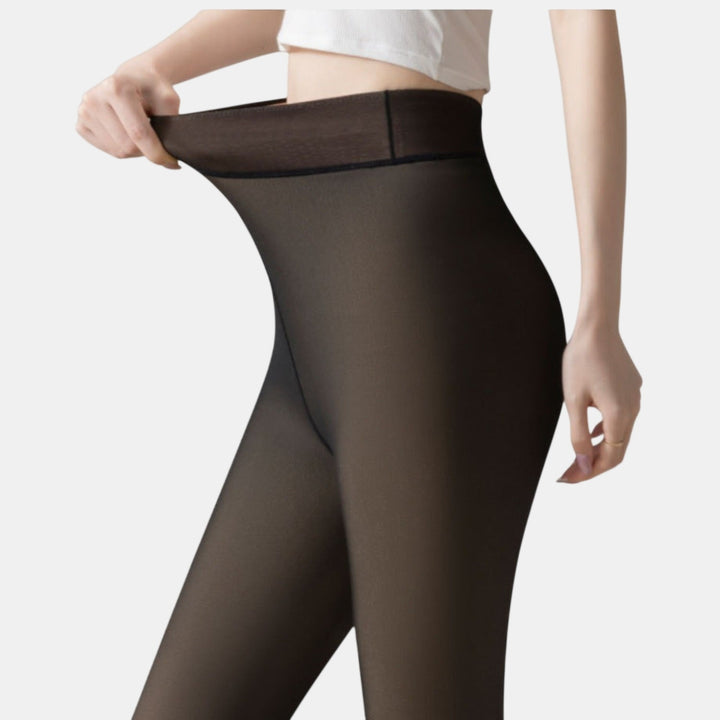 High rise waistband stretch detail on fleece lined tights