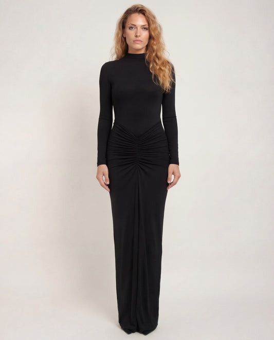 Avery | Ruched Mock Neck Maxi Dress
