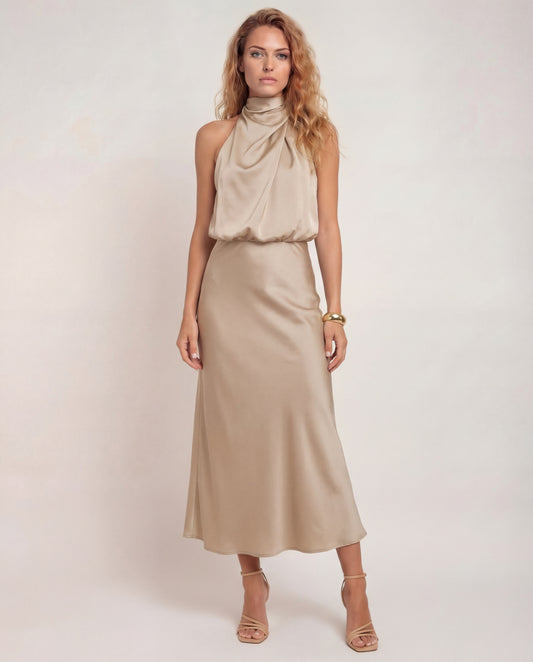 Elara | Satin Halter Evening Dress