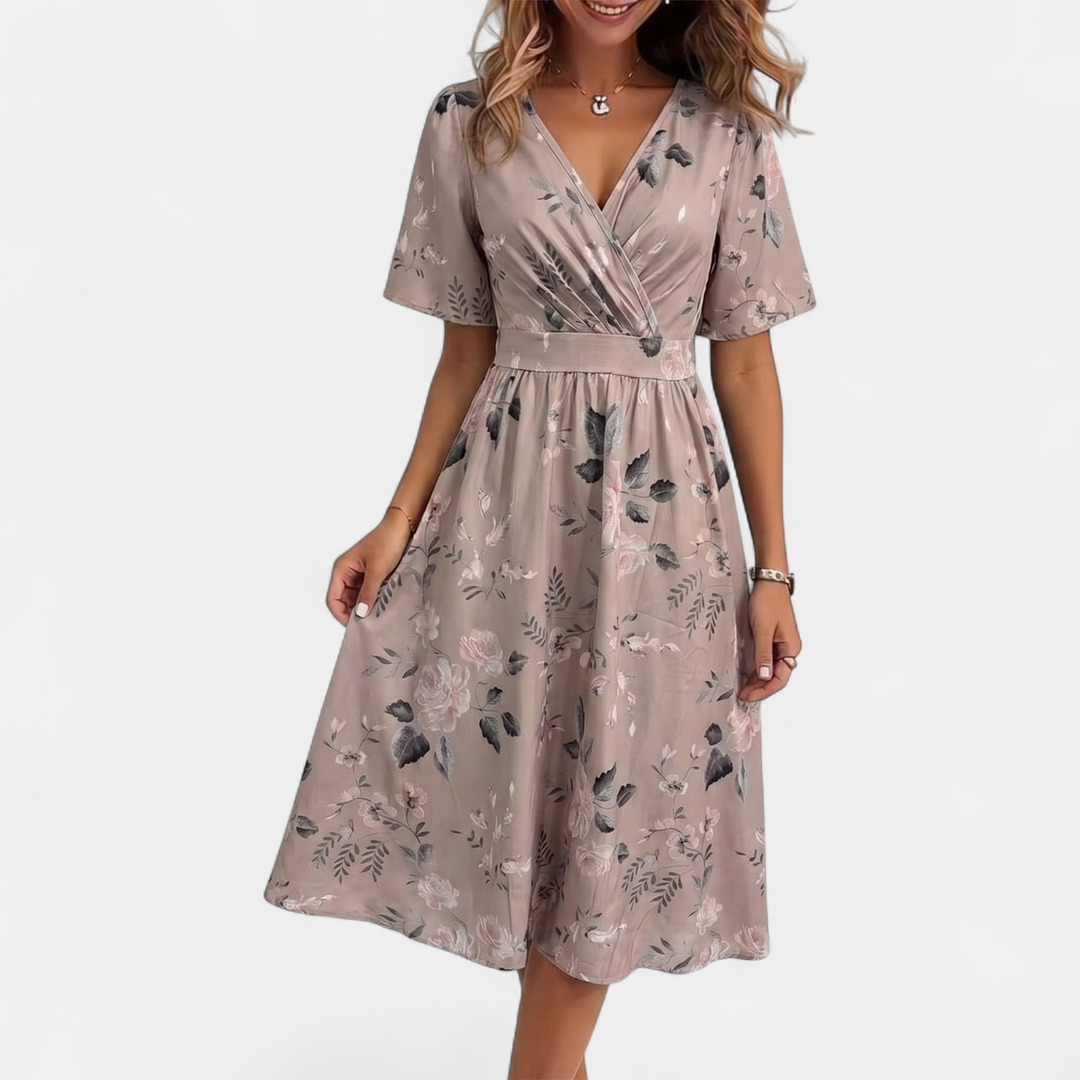 LAVINA | Boho Floral V-Neck Midi Dress
