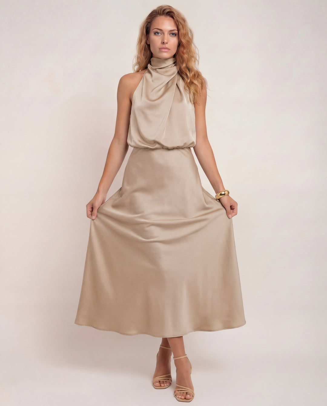 Elara | Satin Halter Evening Dress