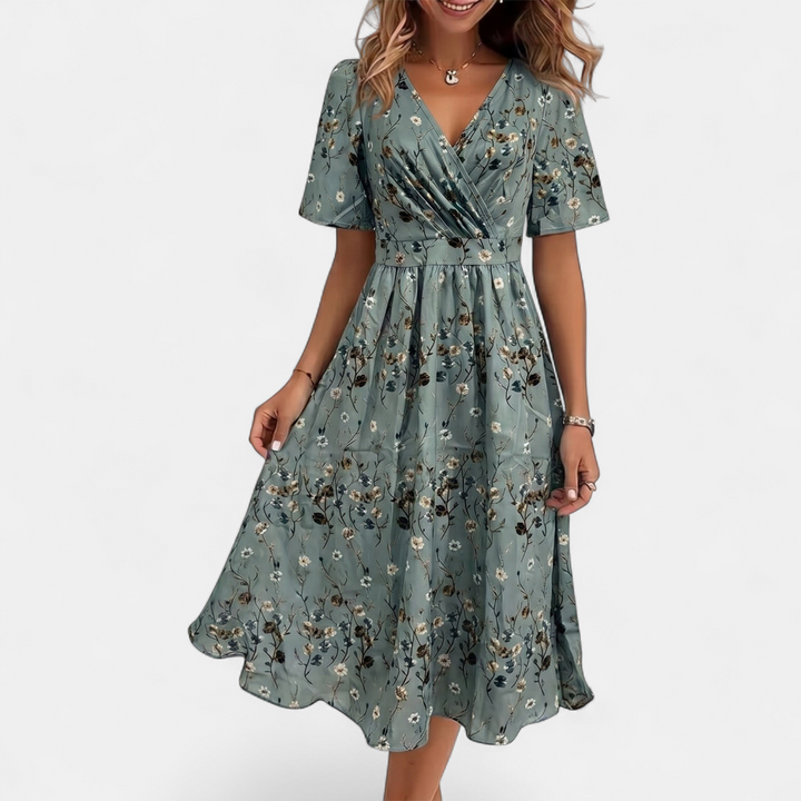 LAVINA | Boho Floral V-Neck Midi Dress