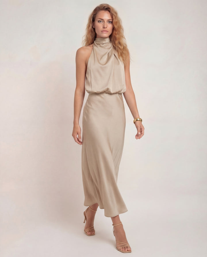 Elara | Satin Halter Evening Dress