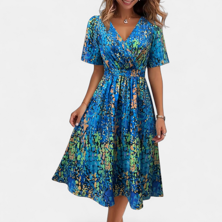 LAVINA | Boho Floral V-Neck Midi Dress