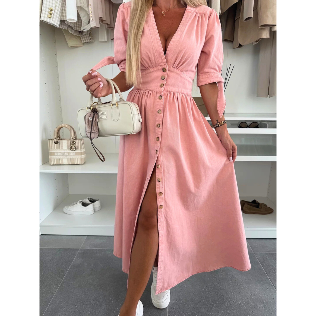 MAELLE | Women's Casual V-Neck Denim Dress