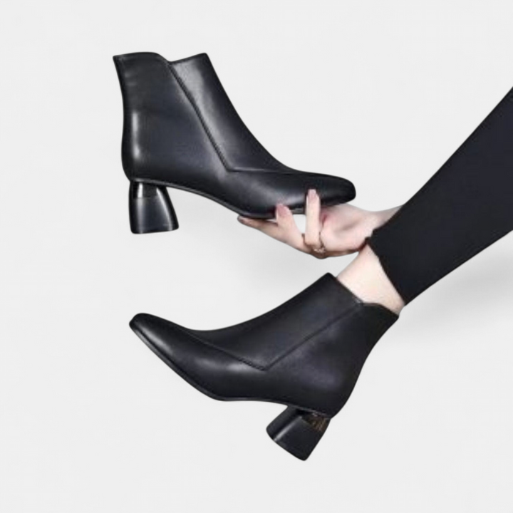 Women's Leather Ankle Boots, Heeled Block Heel