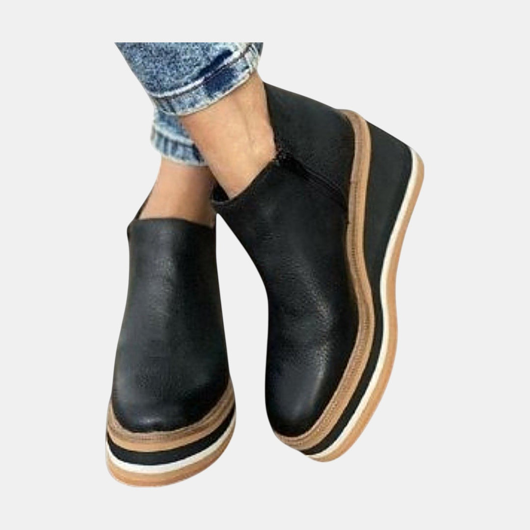 Women's Platform Ankle Boots, Chunky Wedge Side Zip