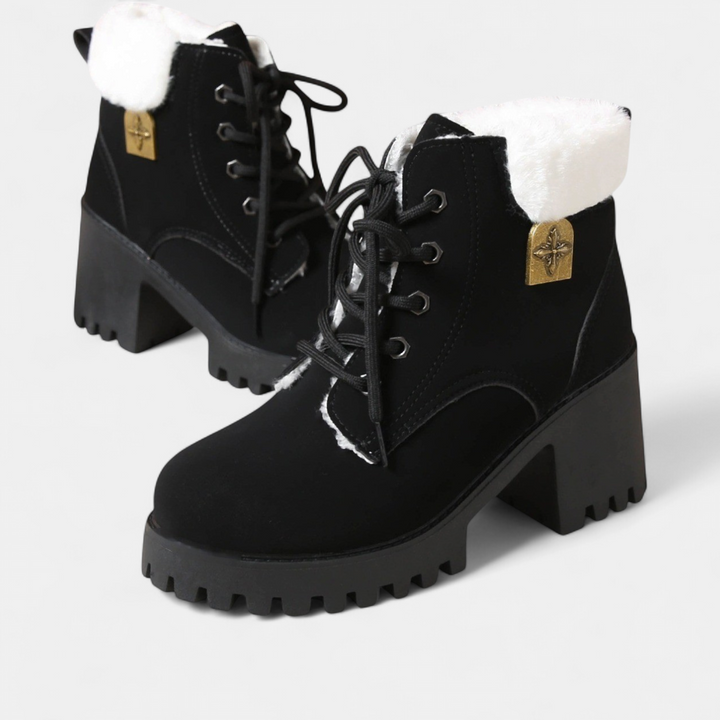 Women's Fur Winter Boots, Lace Up Platform Shearling