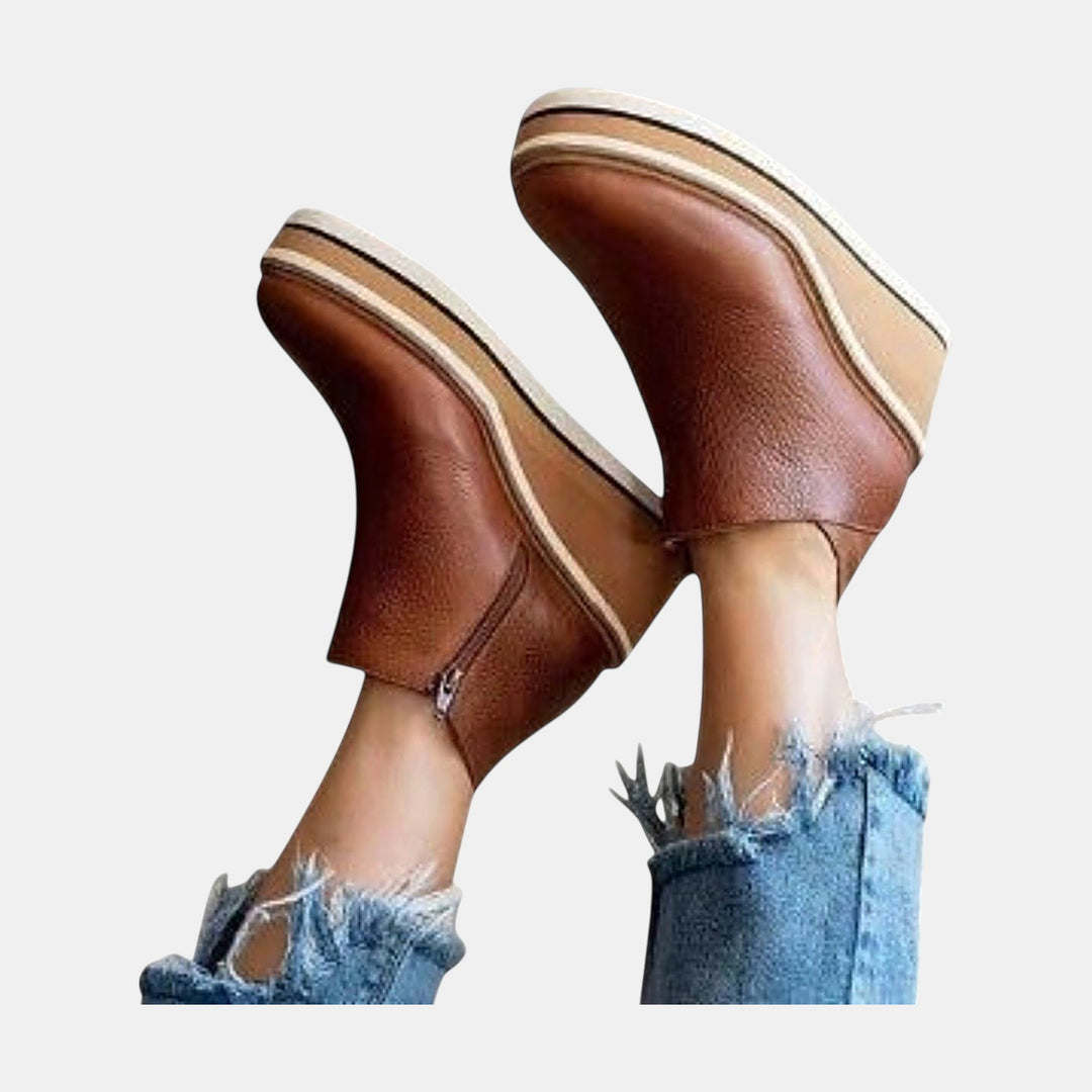 Women's Platform Ankle Boots, Chunky Wedge Side Zip