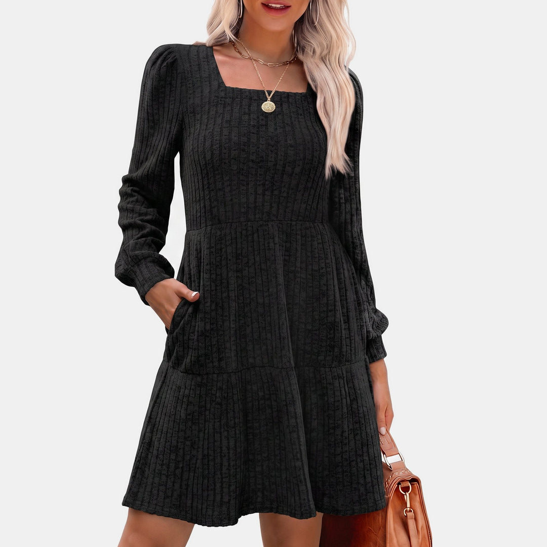 Women's Party Sweater Dress, Puff Sleeve Tiered Mini