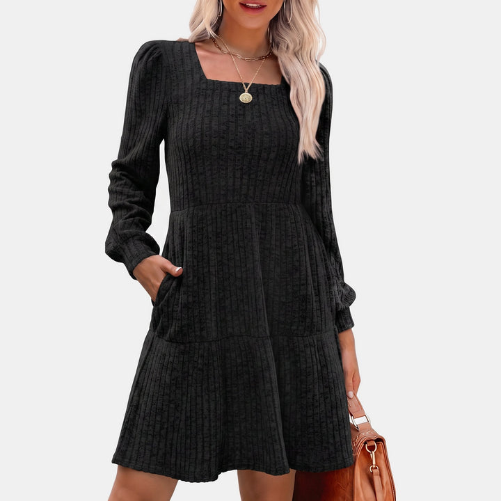 Women's Party Sweater Dress, Puff Sleeve Tiered Mini
