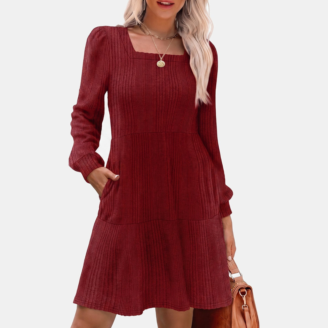 Women's Party Sweater Dress, Puff Sleeve Tiered Mini