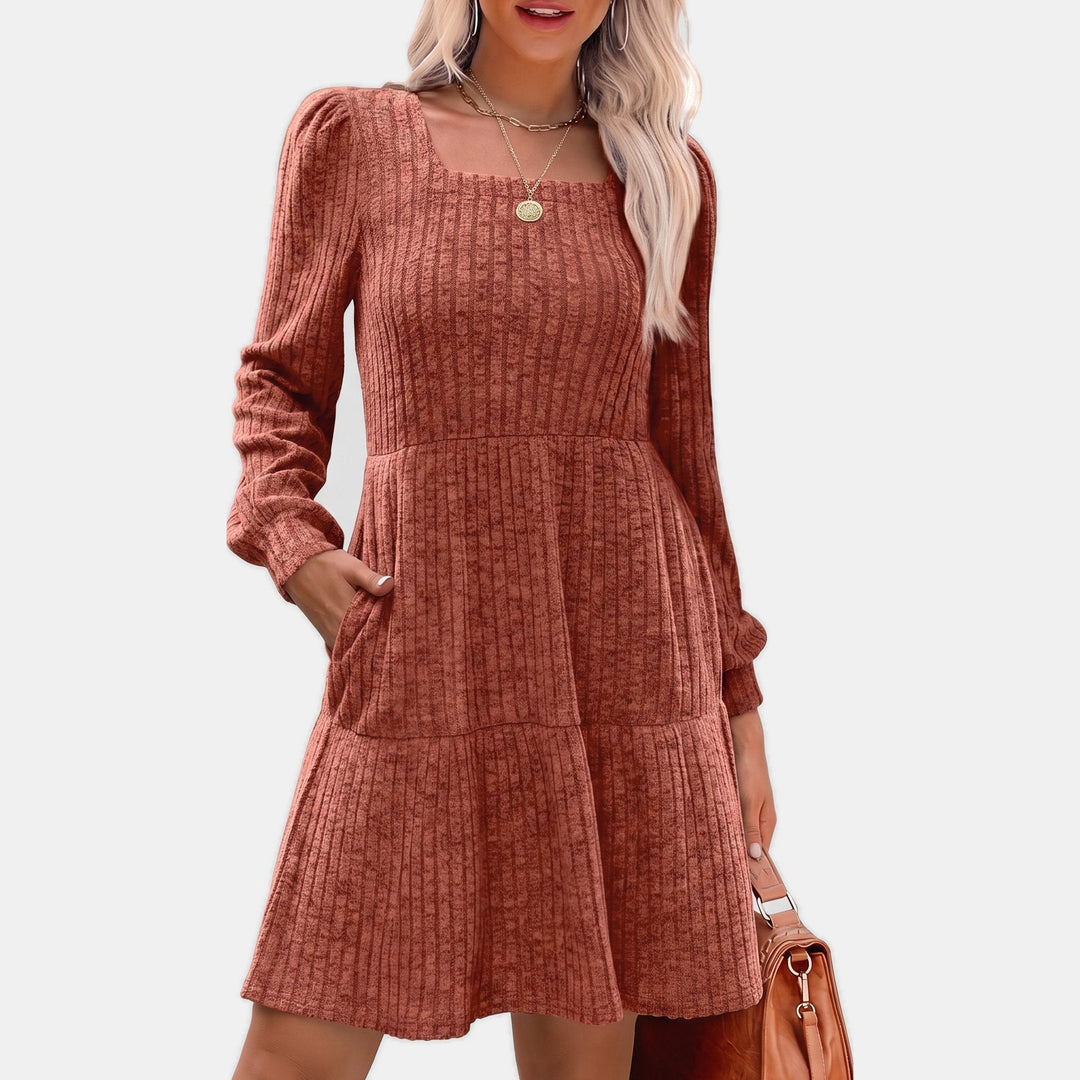 Women's Party Sweater Dress, Puff Sleeve Tiered Mini