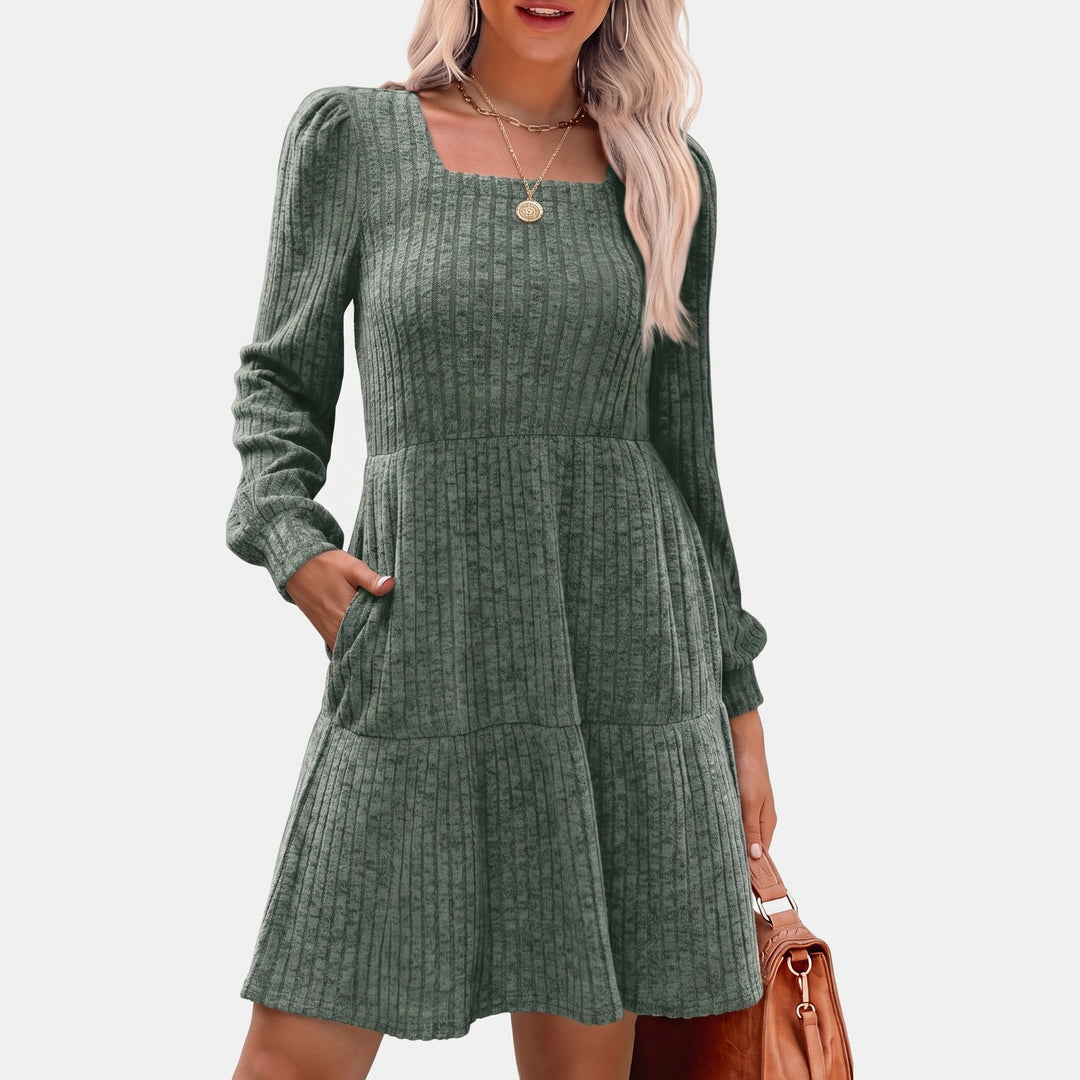 Women's Party Sweater Dress, Puff Sleeve Tiered Mini