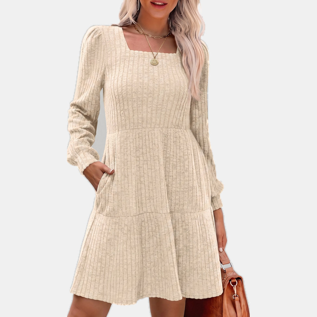 Women's Party Sweater Dress, Puff Sleeve Tiered Mini