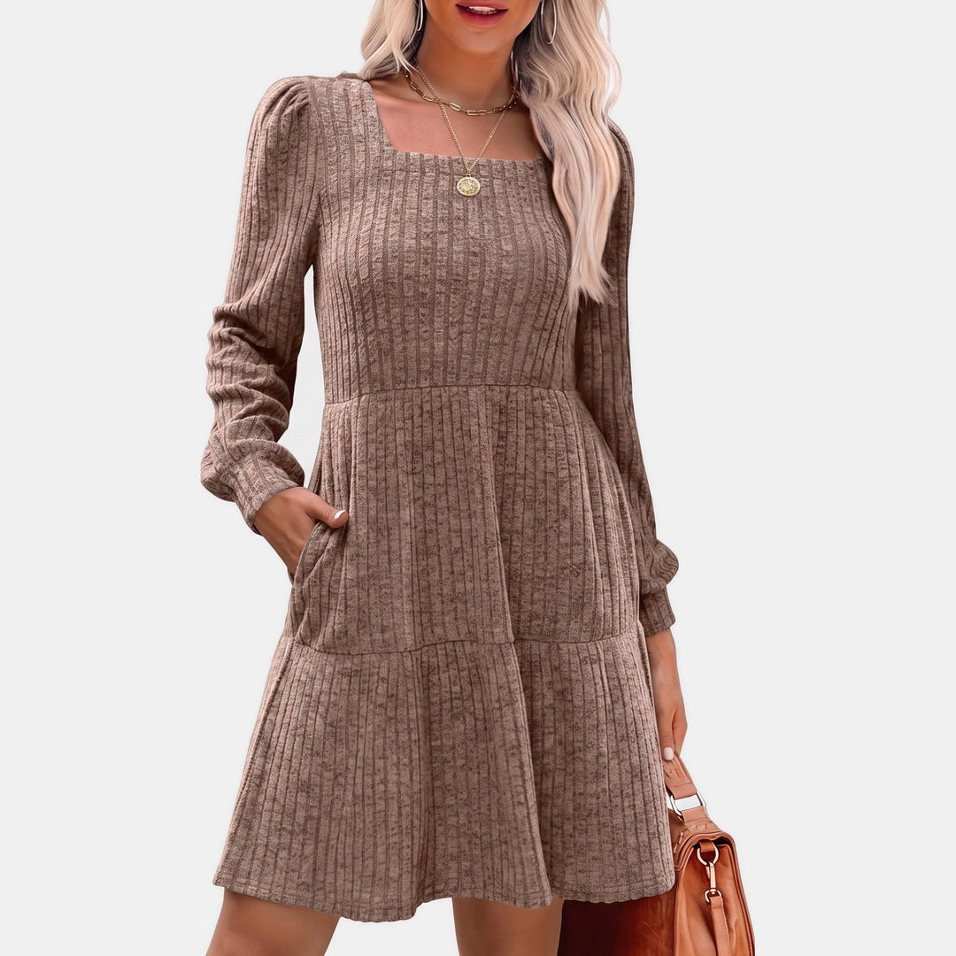 Women's Party Sweater Dress, Puff Sleeve Tiered Mini