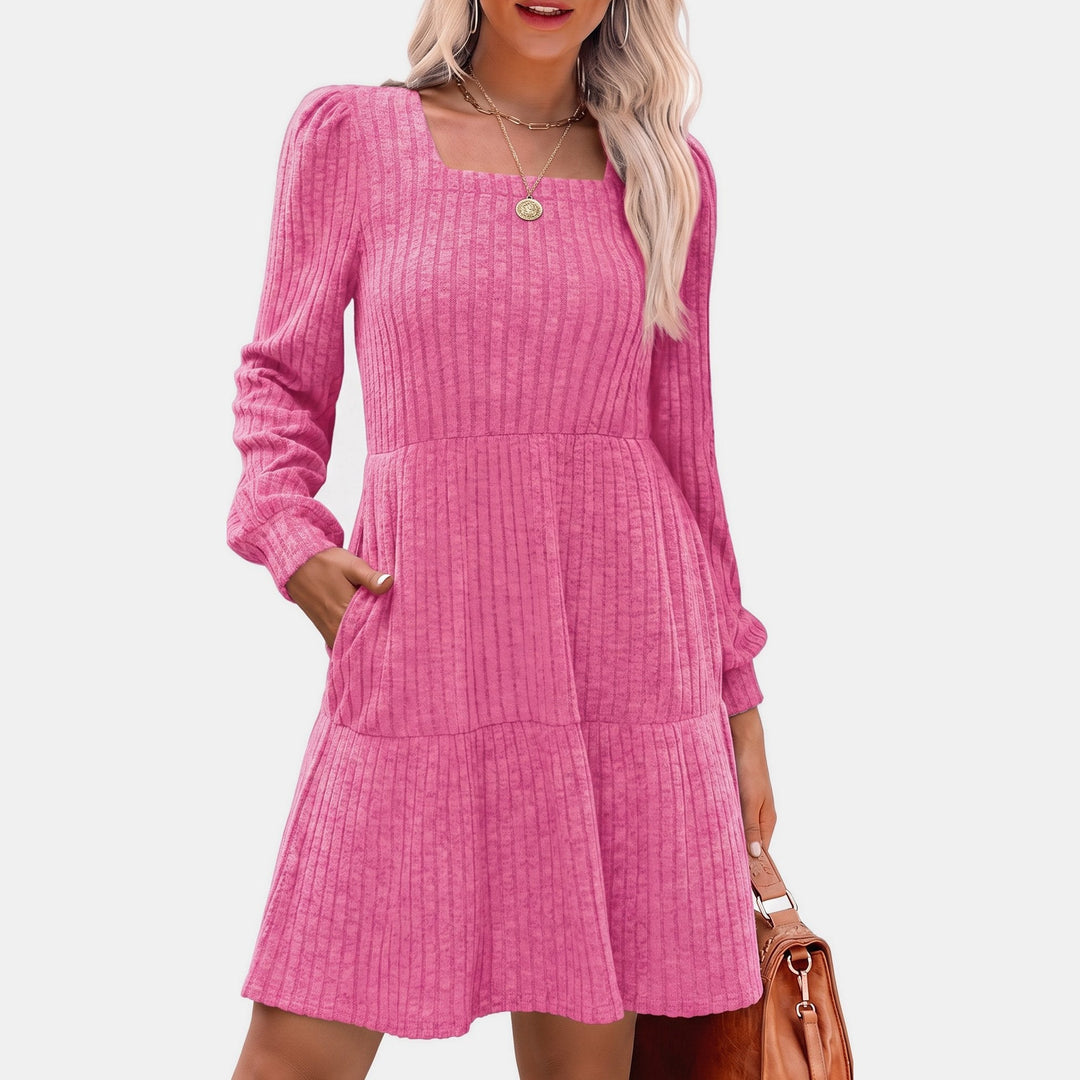Women's Party Sweater Dress, Puff Sleeve Tiered Mini