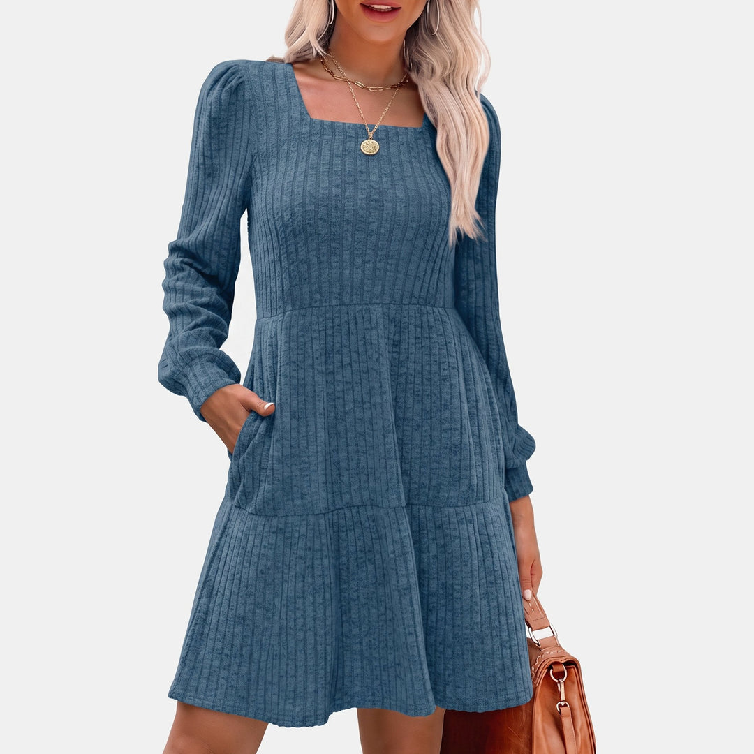 Women's Party Sweater Dress, Puff Sleeve Tiered Mini