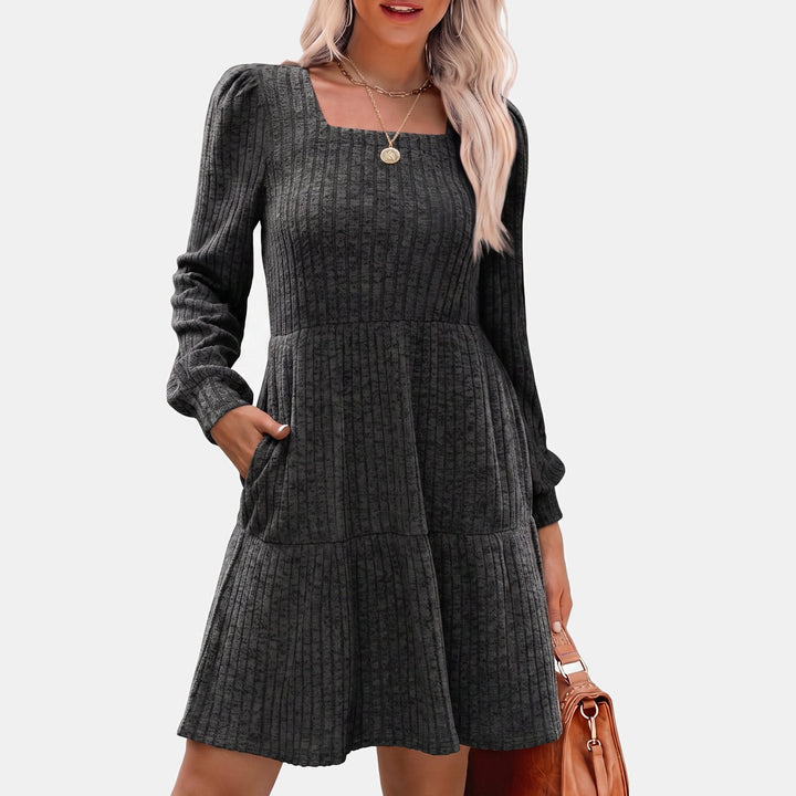 Women's Party Sweater Dress, Puff Sleeve Tiered Mini
