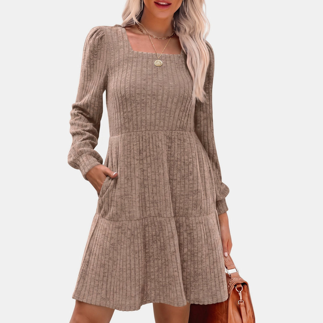 Women's Party Sweater Dress, Puff Sleeve Tiered Mini