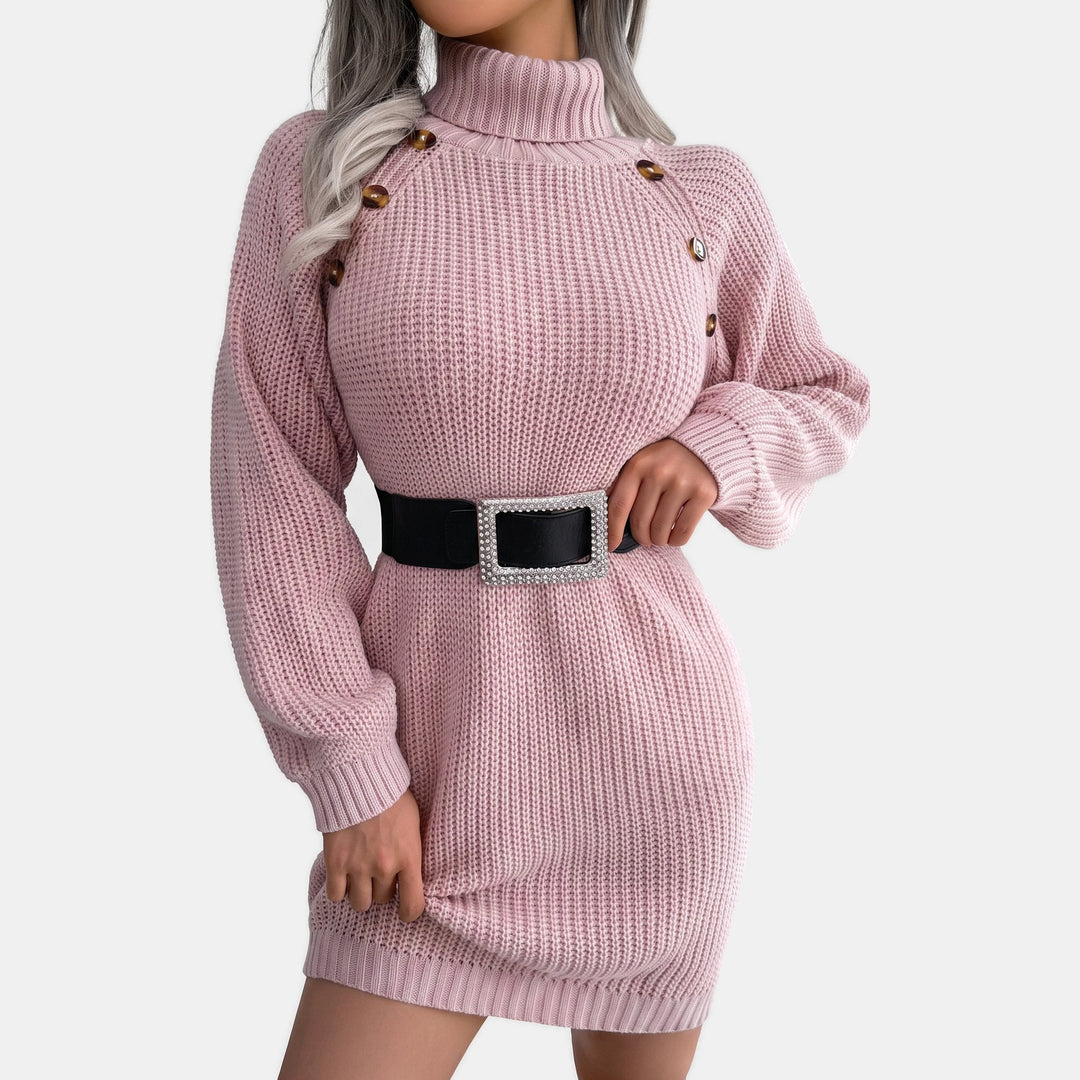 Women's Party Long Sleeve Belted Sweater Dress, Ribbed Turtleneck