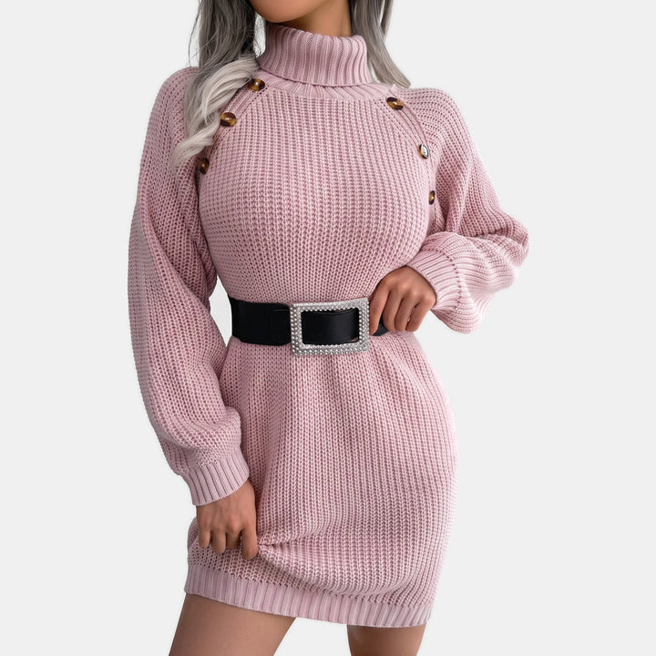 Women's Party Long Sleeve Belted Sweater Dress, Ribbed Turtleneck