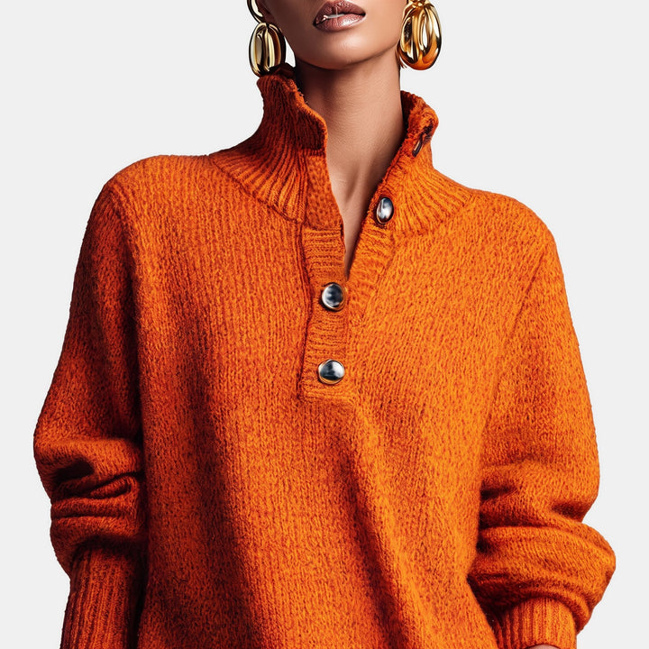 Women's Long Sleeve Midi Cocktail Sweater Dress, Button Neck