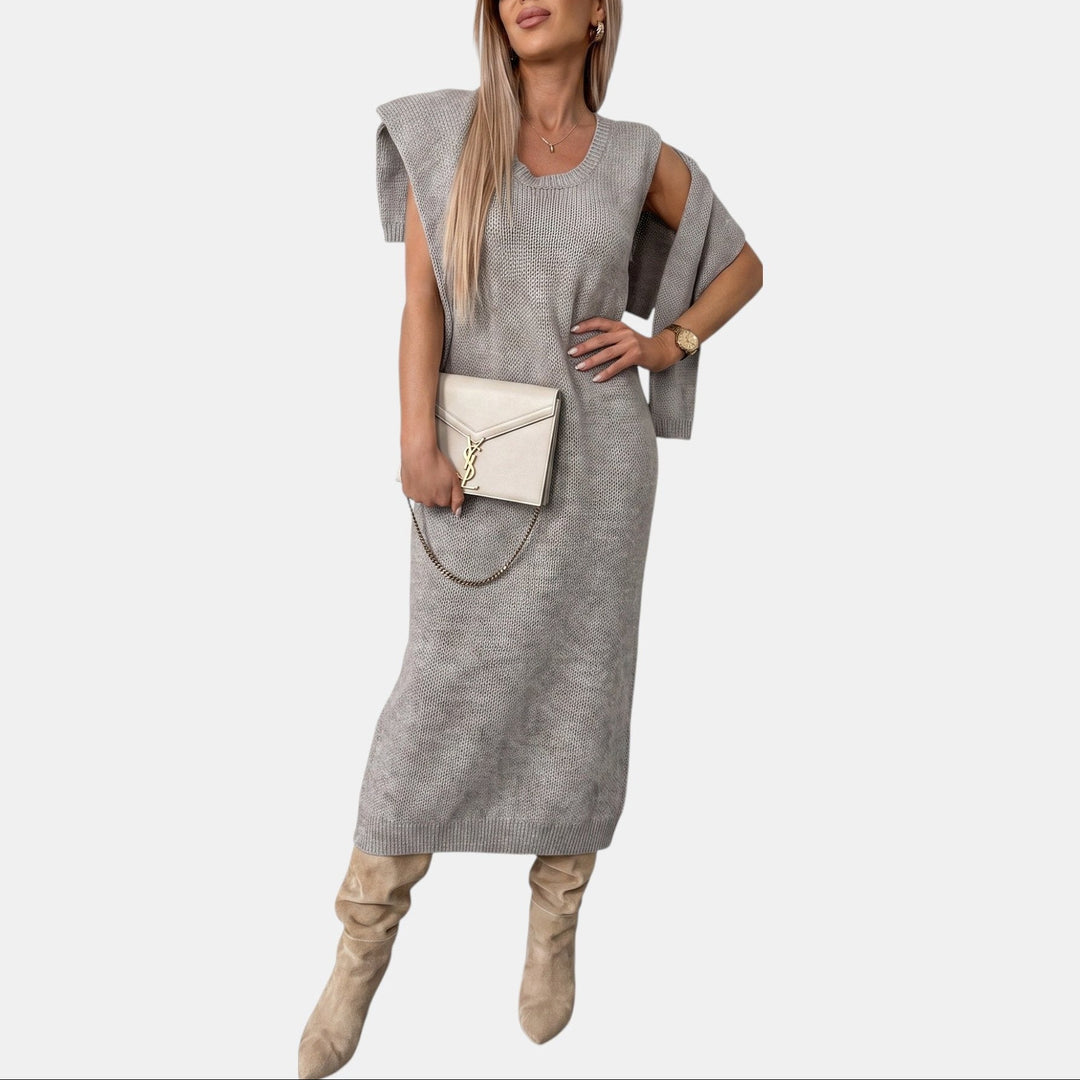 Women's Oversized Knit Sweater Dress, Layered Turtleneck Midi