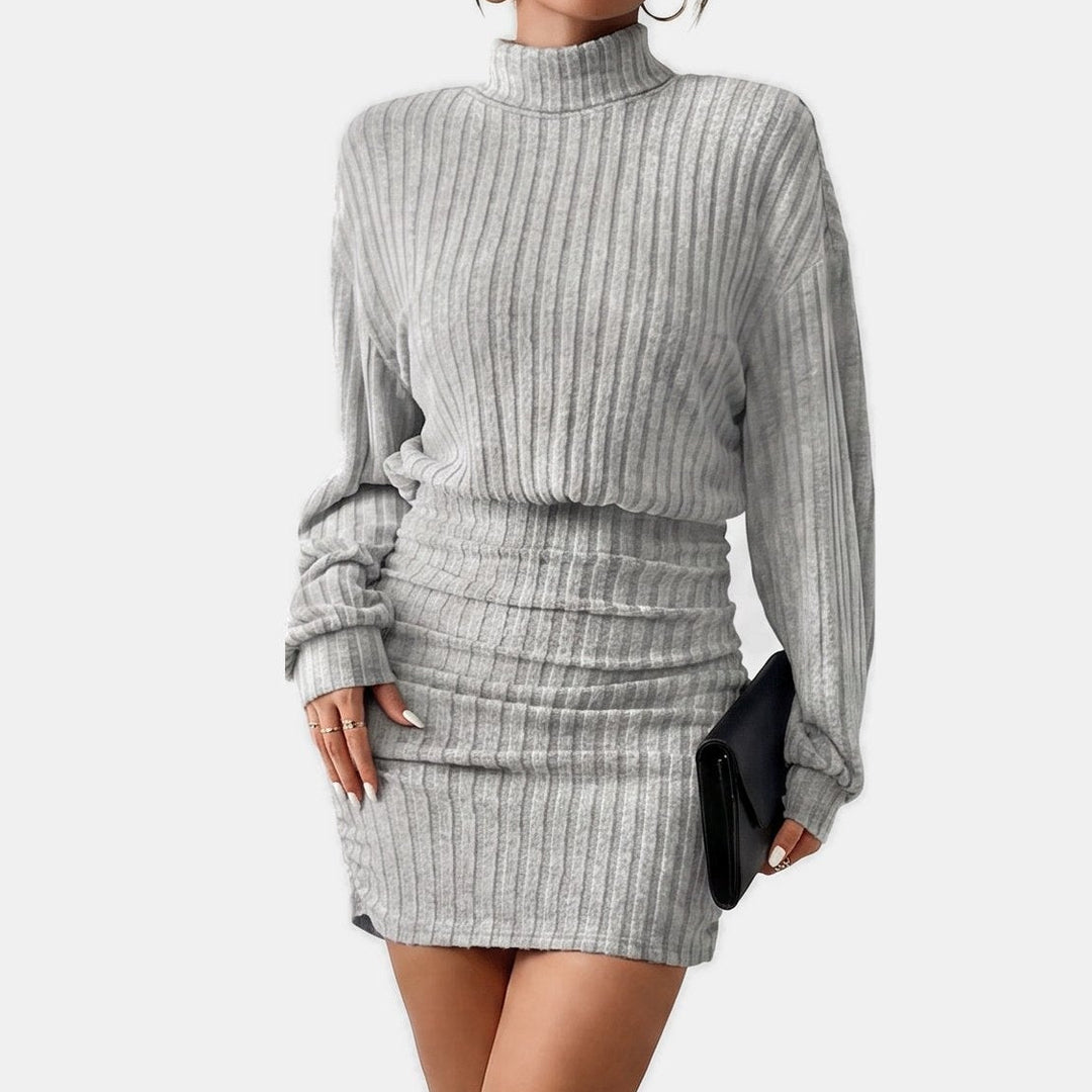 Women's Party Long Sleeve Turtleneck Sweater Dress, Ribbed Knit