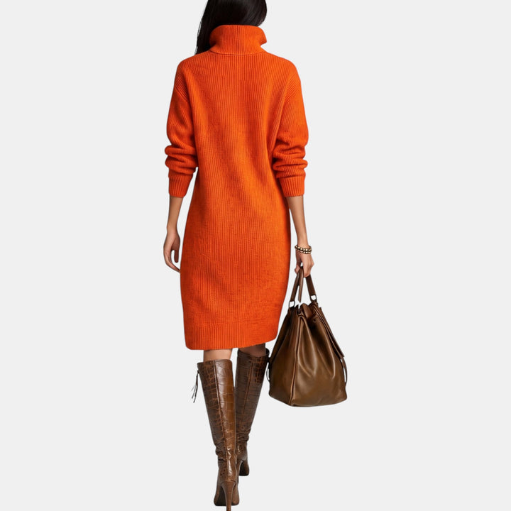 Women's Long Sleeve Midi Cocktail Sweater Dress, Button Neck