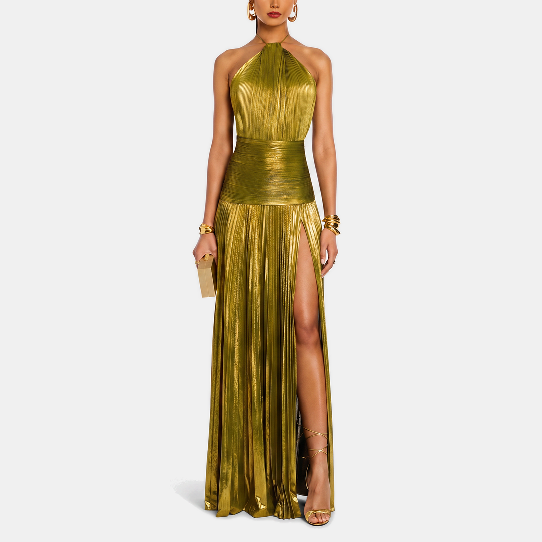Chartreuse Metallic Pleated