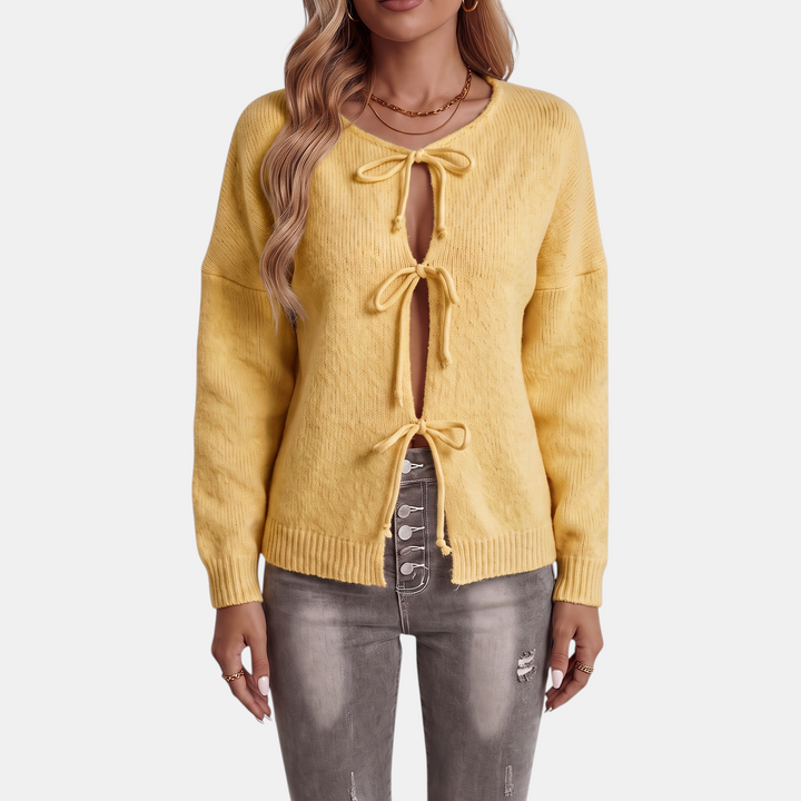 Women's Knit Oversized Cardigan, Tie Front Hip Length